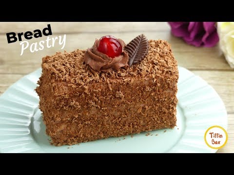 Instant Bread Pastry Cake for kids Tiffin Box | Eggless Chocolate Bread Pasty with whipped cream