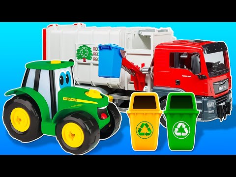 Como o caminhão de lixo funciona? Vamos montar um avião de brinquedo com o trator Johnny!