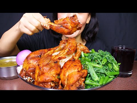 Eating Spicy Fried Chicken and Saag with Rice, Beet root Juice #ASMR/EATING SHOW BIG BITES #MUKBANG