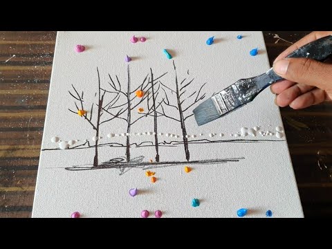 Easy Abstract Landscape Painting Demo/ For Beginners/Acrylics & Fan Brush/Daily Art Therapy/Day#0141