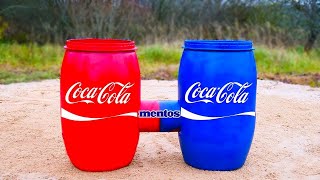 Experiment: Giant Toothpaste Eruption from Big Rainbow Coca Cola vs Mentos
