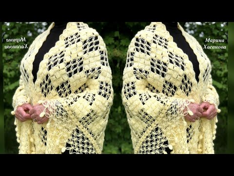 شال كروشيه مثلث بغرزة مجسمه شياكه/crochet shawl