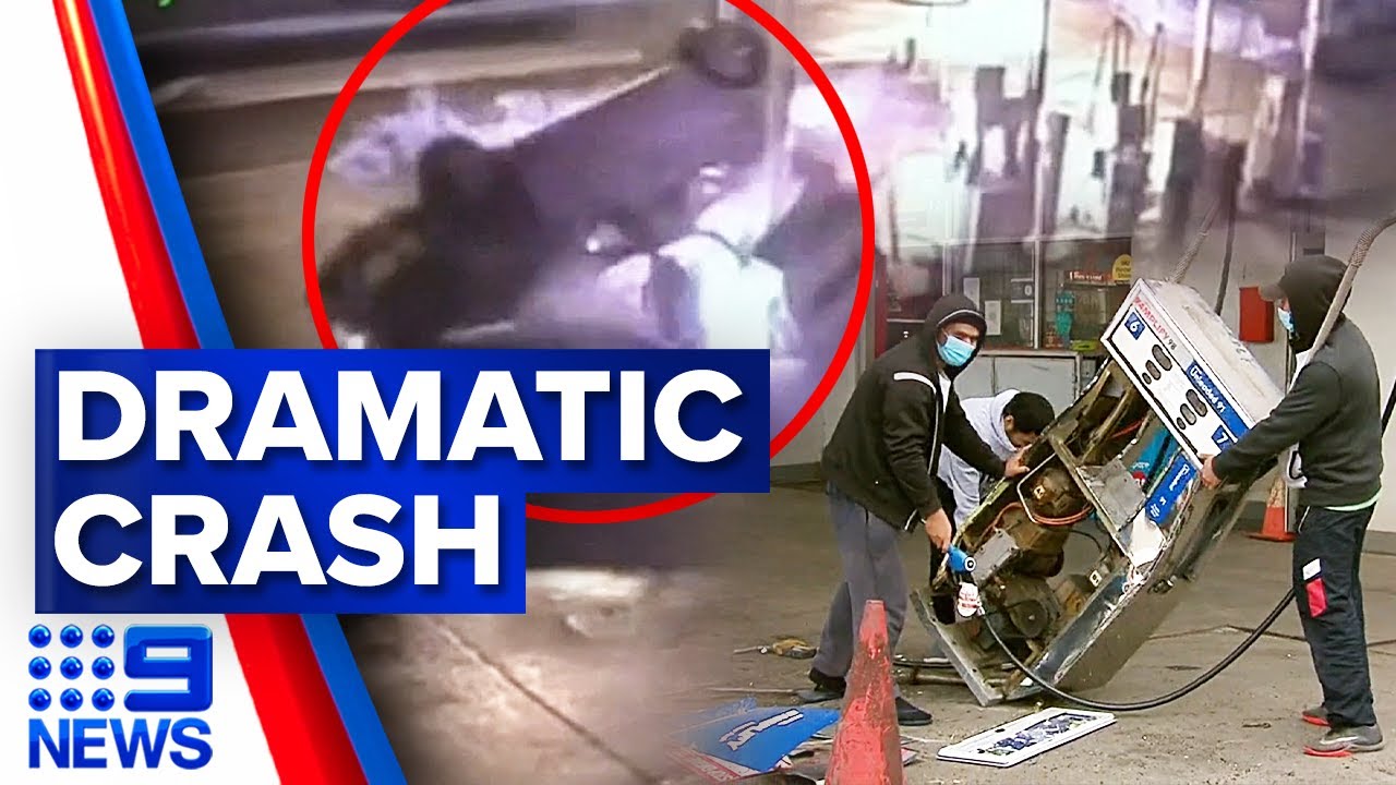 CCTV Captures Moment Car Crashes into Melbourne Petrol Station