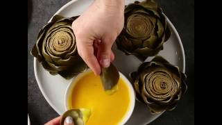 Steamed Frost Kissed® Artichokes with Saffron Aioli thumbnail