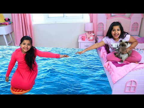 شفا تنقذ توأمتها و القطة من البحر!! the floor is water