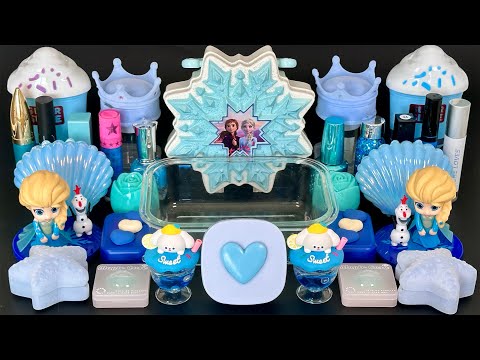 Blue SLIME 💙 Mixing makeup and glitter into Clear Slime. ASMR Satisfying Slime Video.