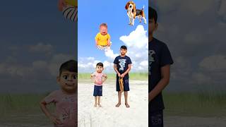 Flying crying babies catching vs dog, hen, cake, toffee with cute boy - Funny vfx magic