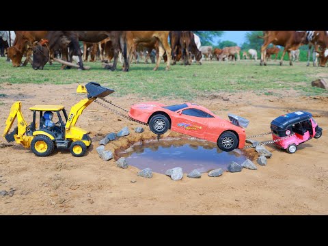 GT Racing Car John Deere Tractor Accident Pulling Out JCB 3dx Plus CNG Auto Rickshaw ? Cartoon CSToy