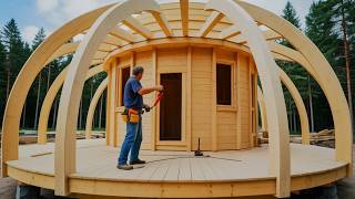 Old Man Builds JAPANESE ROUND CABIN and Adds a CONTAINER WORKSHOP | Start to Finish by ‪@Bochi-Hut‬