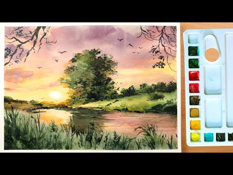 Stunning Watercolor Sunset & Dawn Painting easy approach