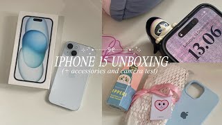 iPhone 15 (blue) unboxing & accessories! 📱🤍