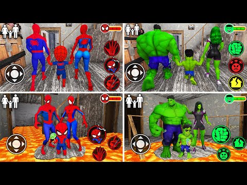 Playing as SpiderMan Family VS Hulk Family in Granny House
