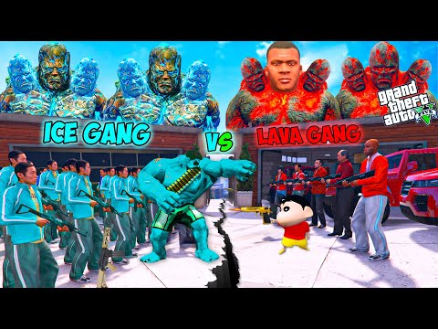 Franklin Lava God Red Gang VS Shinchan Ice God Blue Gang Ultimate Strongest Challenge In GTA 5!