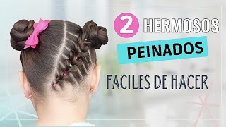 2 Hermosos Peinados para niñas con Elasticos | Peinados Faciles y Rapidos de Hacer