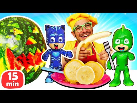 🍌🍉 ¡Los PJ Masks preparan un postre de plátano y sandía! Cocina para niños