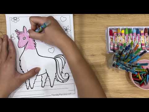 Color the horse pink with a blue tail