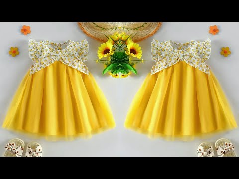 Stylish Trendy Baby Frock Cutting & Stitching | Easy DIY Net Frock with Printed Yoke & Frill Sleeves