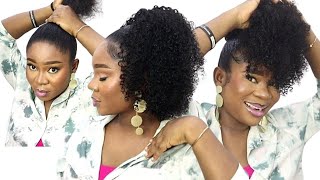 The easiest way to wear water Jerry curly ponytail extension for short natural hair ft Curlsqueen