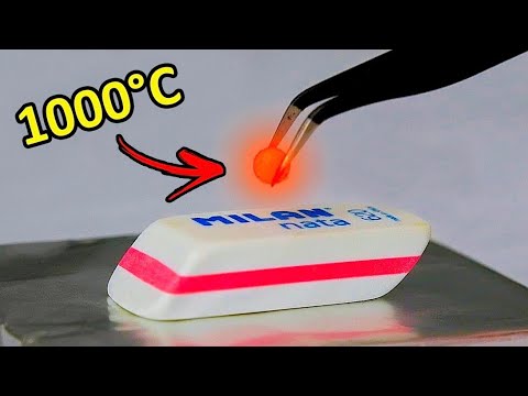 O QUE ACONTECE SE JOGAR UMA MINI BOLA A 1000° GRAUS NA BORRACHA ESCOLAR? - experimentos