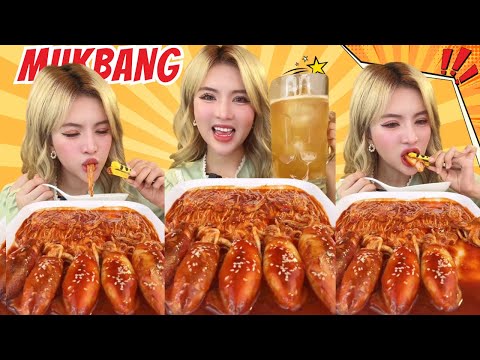 Tóc Vàng mukbang ăn mực trứng sốt cay Hàn Quốc nha bạn!