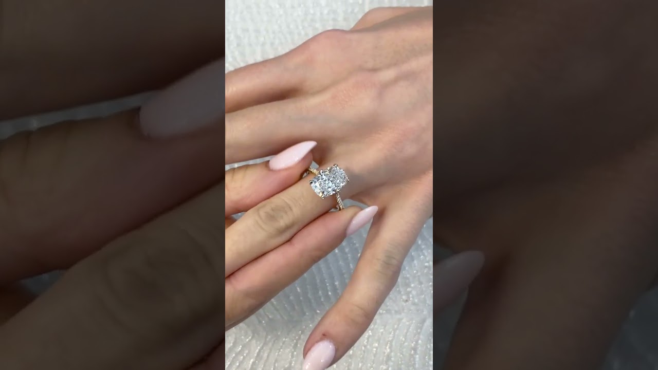 3.53 Elongated Cushion Lab Diamond Engagement Ring with Pave Prongs