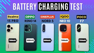 BATTERY CHARGING TEST | Realme 15 Pro vs OnePlus NORD 5 vs iQOO Neo 10 vs OPPO Reno 14 vs POCO F7