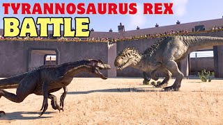 TYRANNOSAURUS REX vs MEDIUM CARNIVORES BATTLE ROYALE IN BATTLE ARENA - JWE2