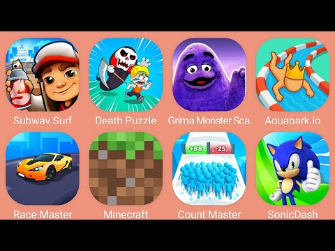 Grimace Monster Scary Survival,Subway Surf,Aquapark.io,Race Master,Sonic Dash,Count Master,Minecraft
