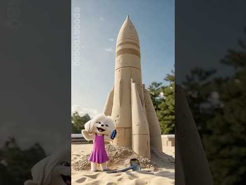 🏰😾 Angry cat destroyed sand castle, built by a poor puppy 😭 #story #cute #dogs #cats