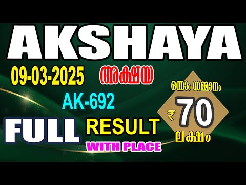 KERALA LOTTERY RESULT|  FULL RESULT|akshaya bhagyakuri ak692|Kerala Lottery Result Today|todaylive