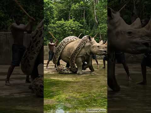 The rhinoceros found us to escape from the giant python in the jungle