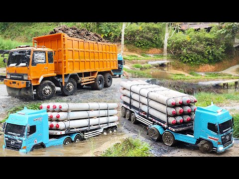 TRUK OVERLOAD Muatan PAKU BUMI Truk Trailer OFROAD Truk Fuso 220Ps muatan Tanah Truk Laka Lantas