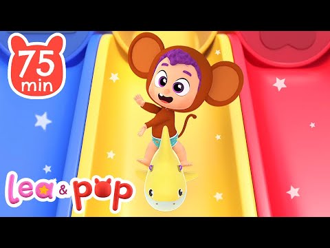 Baby Shark se divierte en los toboganes de colores y más vídeos 🎢 Vídeos educativos de Lea y Pop