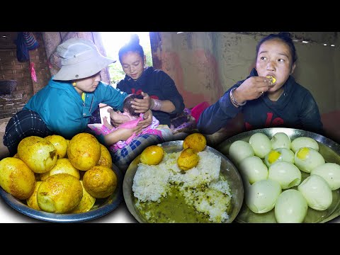 Boiled Fry Egg Recipe & Lentils With Rice Cooking & eating in Village Kitchen || New Nepali Vlogs