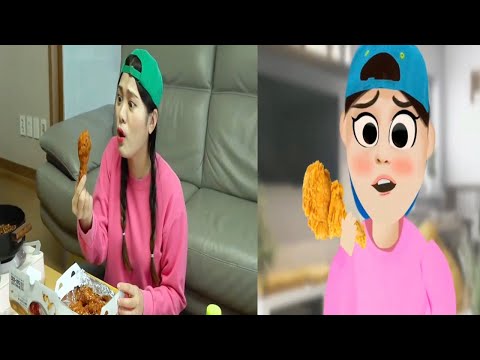 COMPARISON - Mukbang Black Noodle TTeokbokki 뽀로로 떡볶이 짜장면 먹방 도나 DONA vs Dona Animation