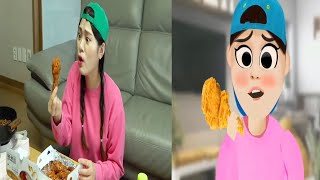 COMPARISON - Mukbang Black Noodle TTeokbokki 뽀로로 떡볶이 짜장면 먹방 도나 DONA vs Dona Animation