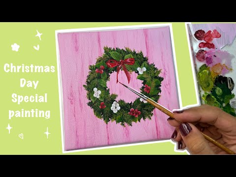 How to paint Christmas wreath /  acrylic painting tutorial for beginners/ step by step