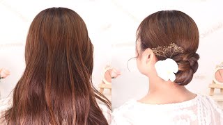 【セミロング・ロングヘア向け】ポニーテールと三つ編みで作る上品なまとめ髪