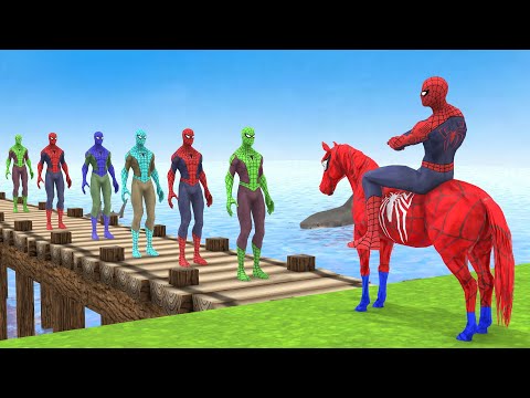 GTA 5 Crazy Ragdolls | Red Spiderman Horse Ride Spiderman Color Bridge (Jumps Horse Spiders Fails)