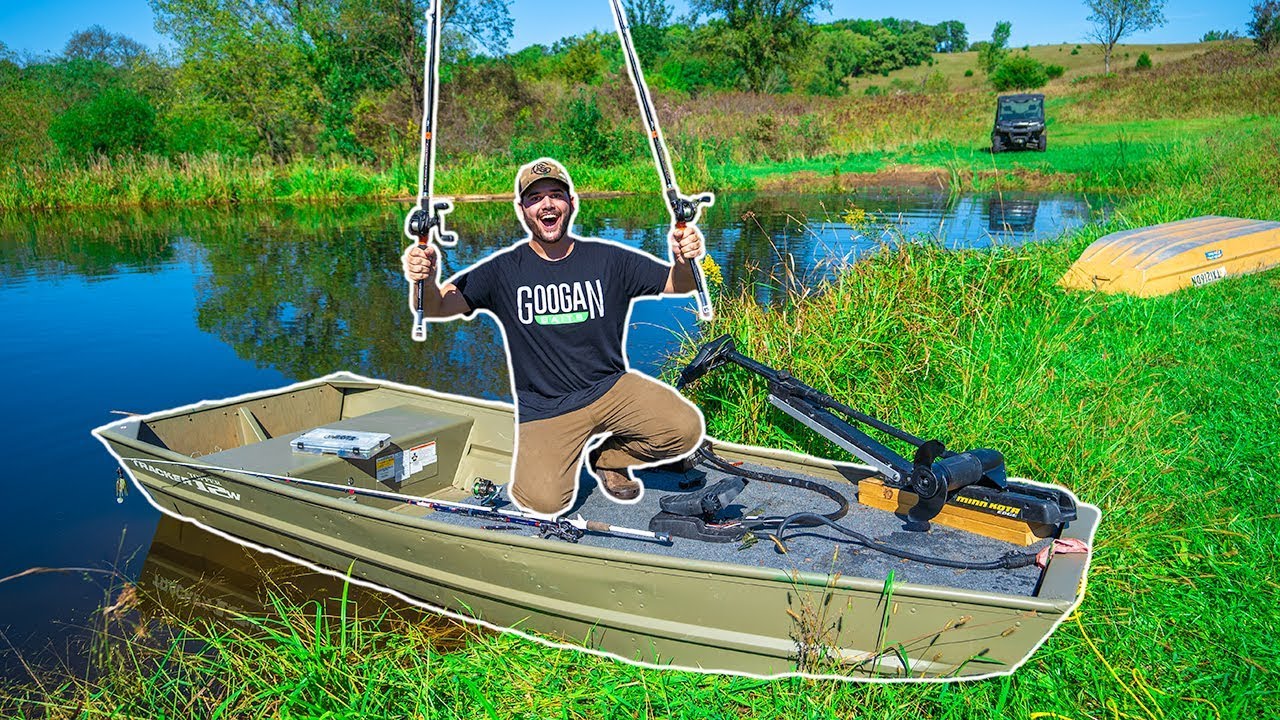 My First Time Fishing on a BOAT in My BACKYARD POND