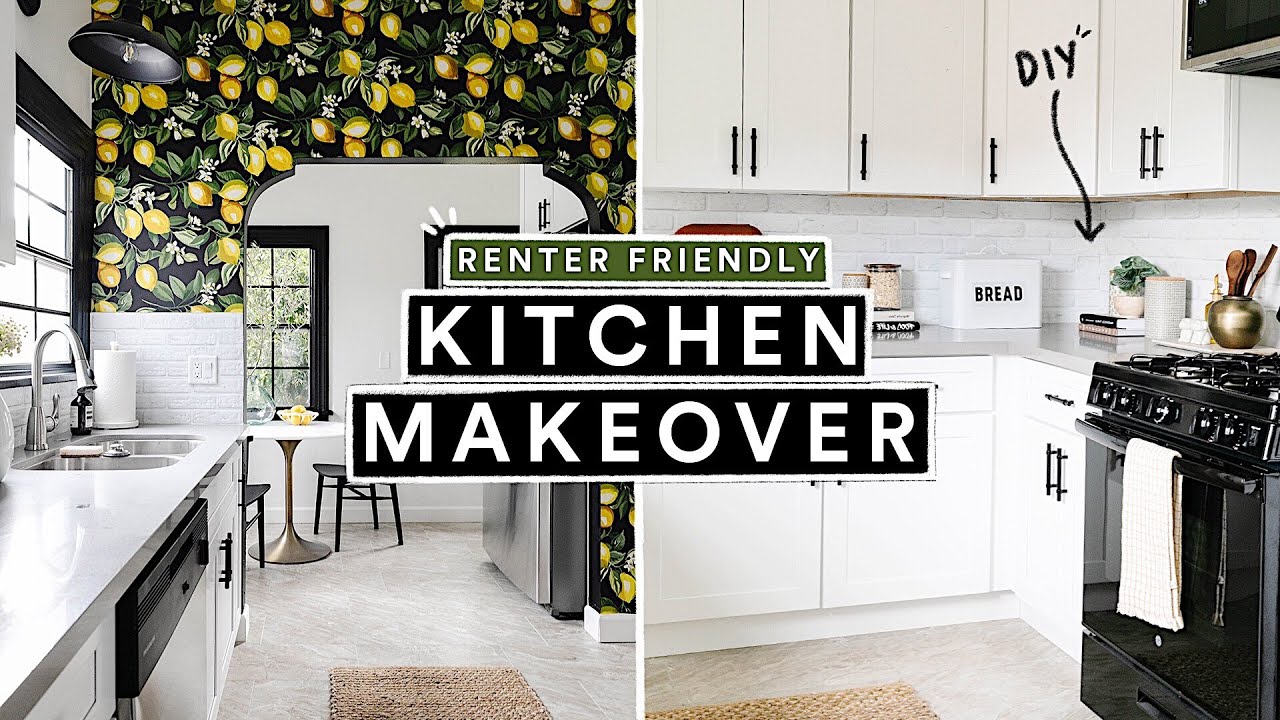 Diy kitchen makeover (renter friendly) diy backsplash + wallpaper! Lone Fox