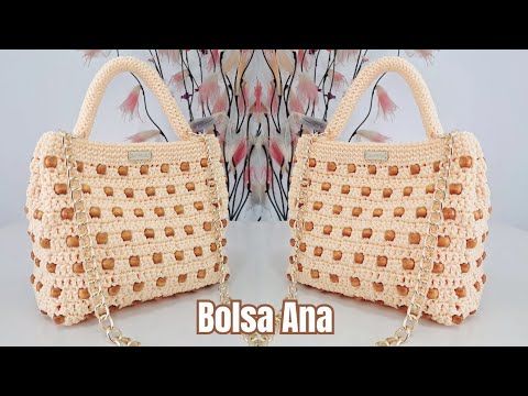 BOLSA DE CROCHÊ SUPER ESTILOSA COM DETALHES EM CONTAS DE MADEIRA (bolsa Ana)