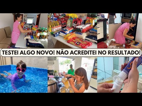 ELA FEZ BOLO SOZINHA |GUARDEI AS COMPRAS DO MÊS|FIZ ALMOÇO FRESQUINHO|MONTEI PISCINA| TESTEI E AMEI