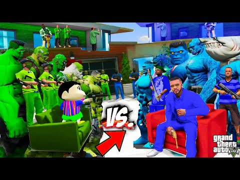 Shinchan Pinchan GREEN HULK GANG vs Franklin BLUE HULK GANG In GTA 5 | Franklin Become Leader