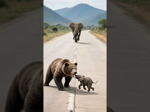A bear bit the nose of a baby elephant and ran wildly