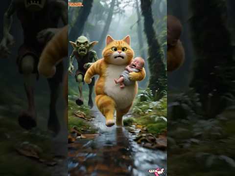 Orange cat saves a baby from a monster! #funny #funnycats #funnyvideo #catrescue #cutecats