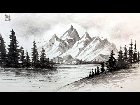 How to paint Easy Beautiful Mountain Scenery Art