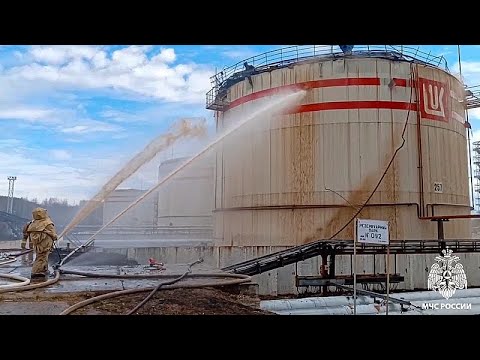 YouTube video thumbnail: Ukraine Strikes One of Russia's Top Oil Refineries, Causing Explosions and Sparking Fire