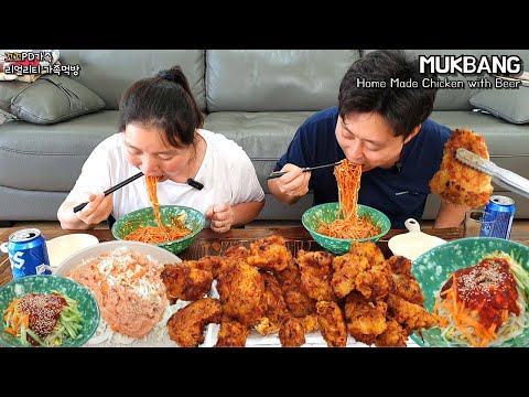 🐔바삭한 닭정육 통닭 만들어서 매콤한 쫄면에🍻시원한 맥주까지!(ft.양배추샐러드)ㅣHome Made Chicken with BeerㅣMUKBANGㅣEATING SHOW