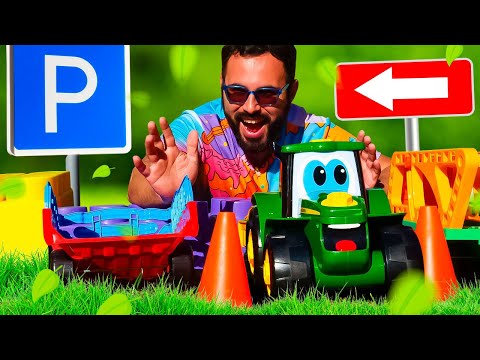 ¡Un día de diversión en la piscina con el tractor Johnny! Juego de coches para niños